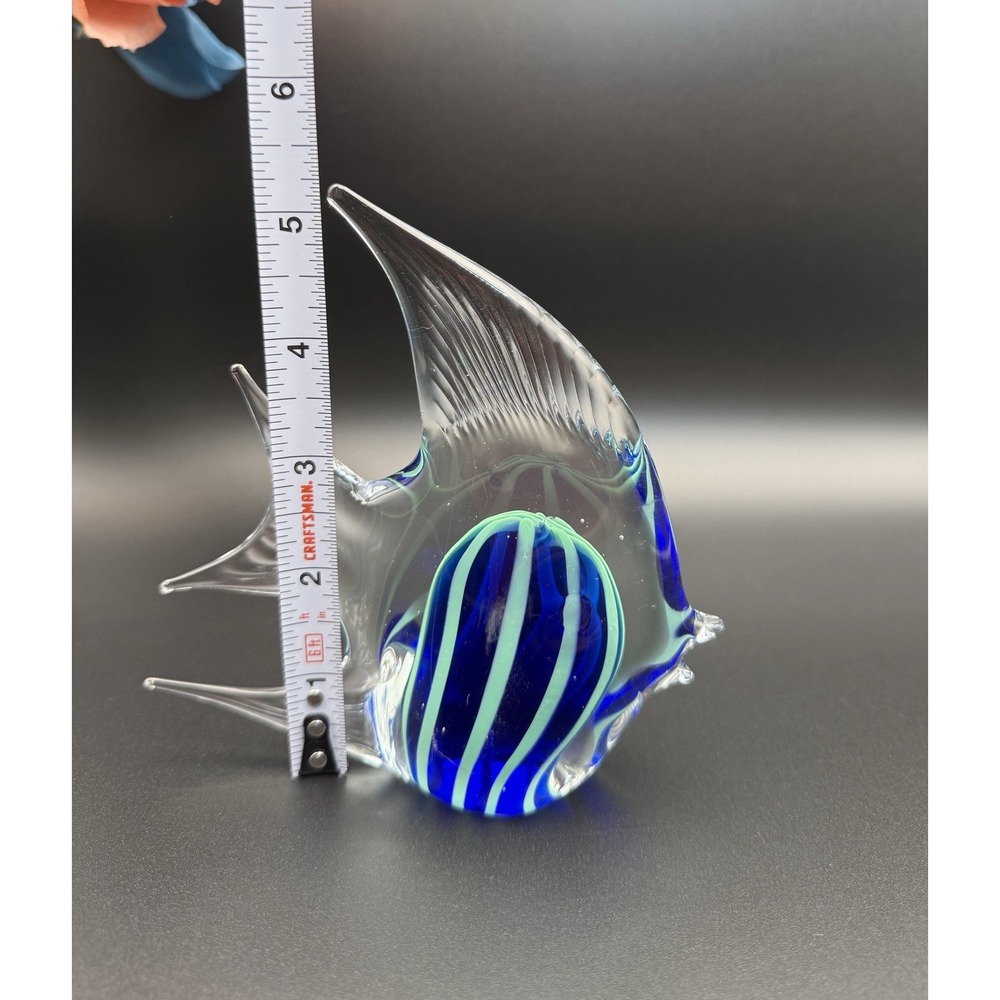 Murano Style Art Glass Angel Fish Blue/Teal Paperweight Hand Blown 4.5"Long - Picture 7 of 10